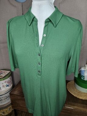 Loft Collared Ribbed Top Green
